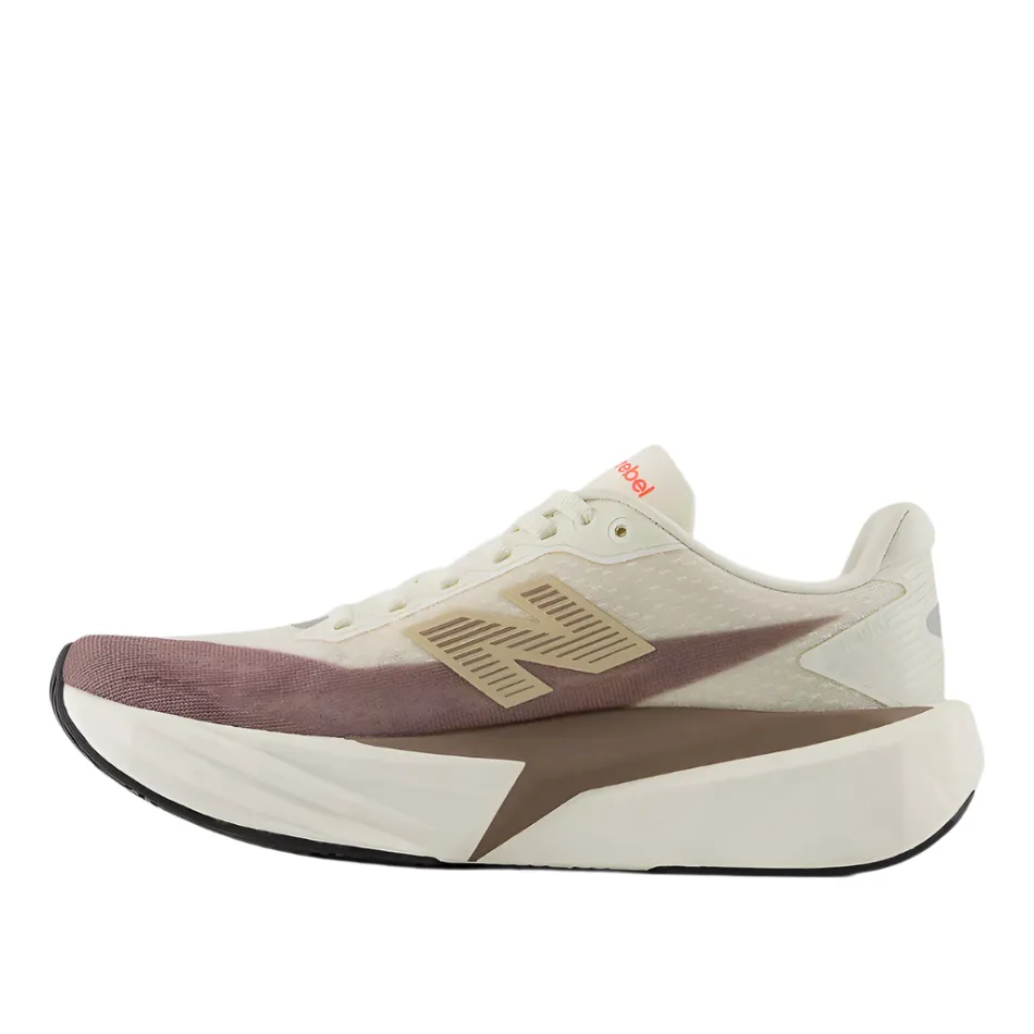 New Balance Women's Fuelcell Rebel v5 Running Shoes in Angora/Earth Shadow/Sea Salt AW25 Coordination Flex grooves