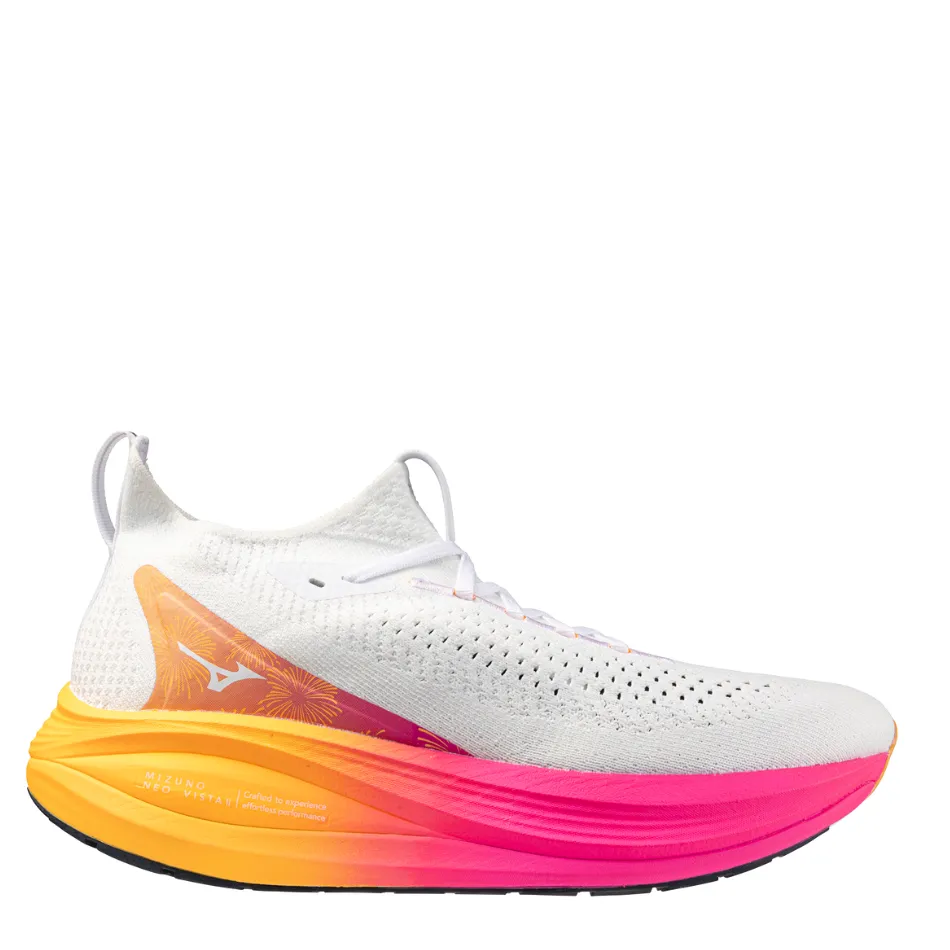 high - arch - feature shoes Mizuno Unisex Neo Vista 2 Running Shoes in White/White/Pink Tetra AW25