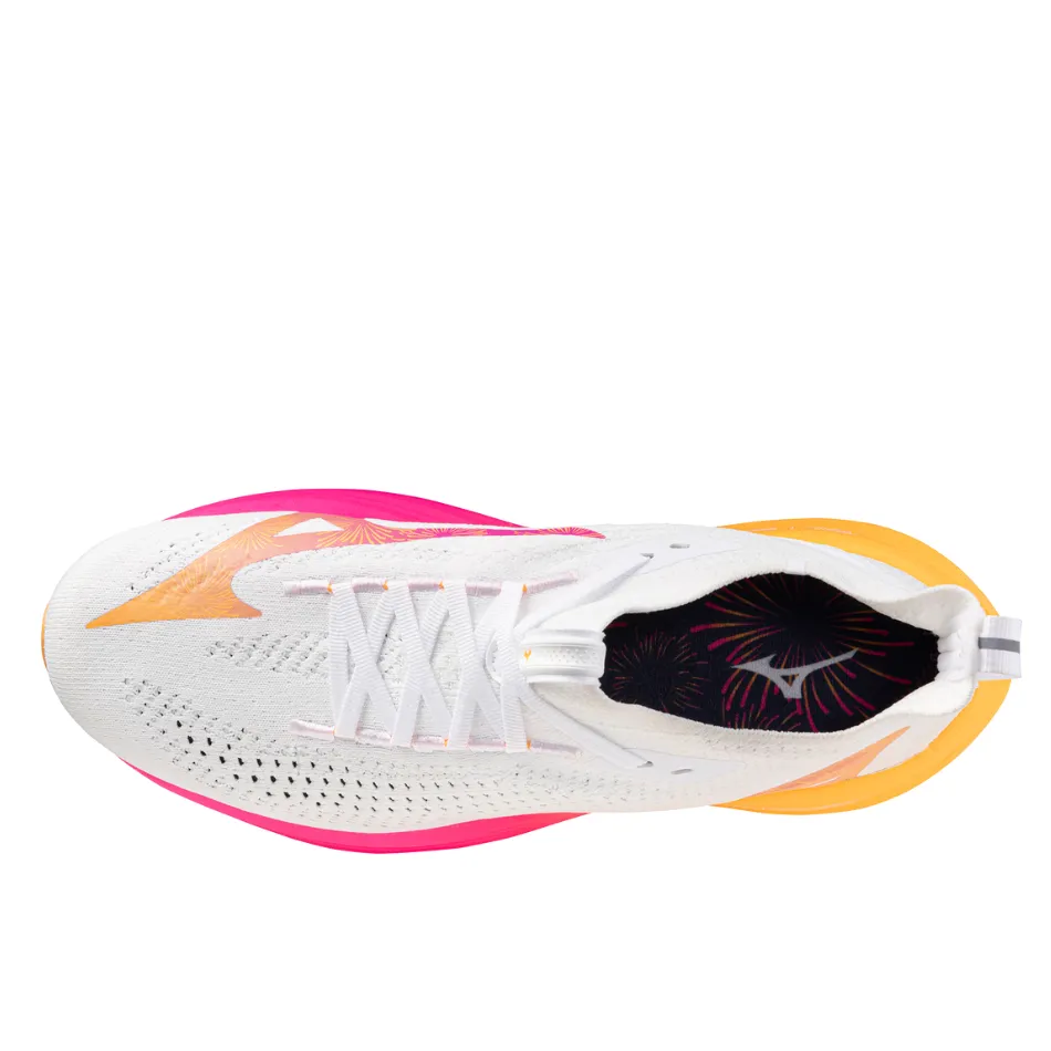 Mizuno Unisex Neo Vista 2 Running Shoes in White/White/Pink Tetra AW25 machine - washable upper shoes running in a temperate area