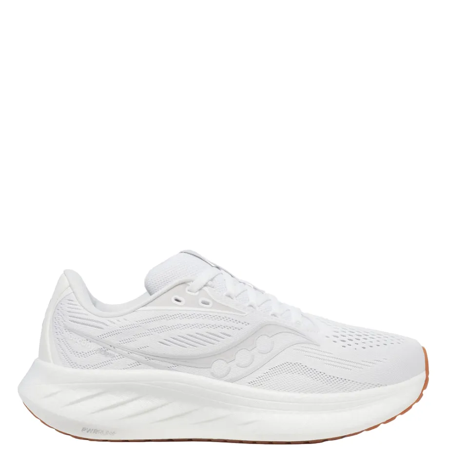 recovery - promoting shoes Athletic Performance Saucony Women's Ride 18 Running Shoes in White/Gum - Online Exculsive