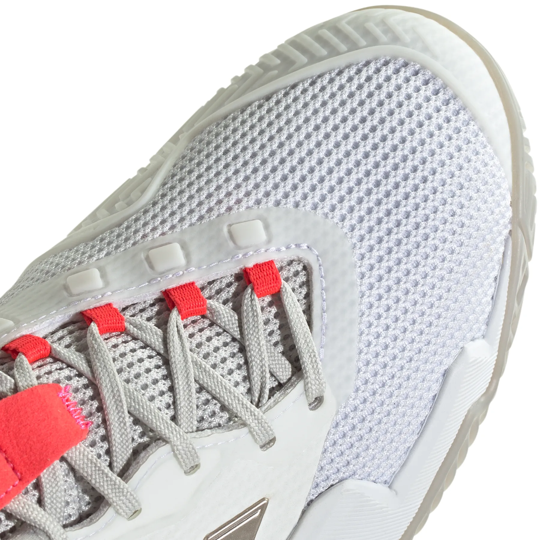 Adidas Barricade 13 Womens Tennis Shoes - Cloud White/Champagne Met. /Lucid Red Rubber Outsole
