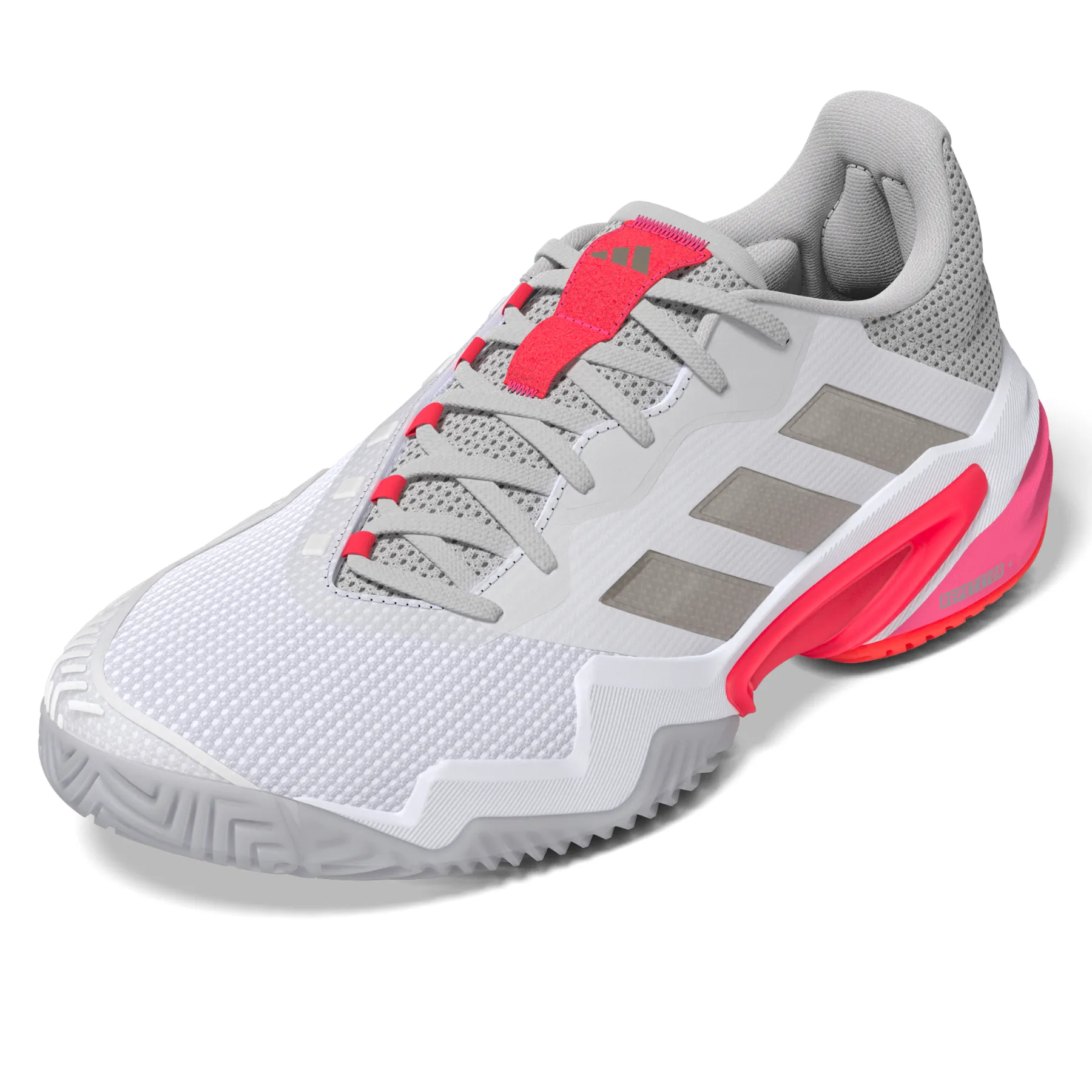 Adidas Barricade 13 Womens Tennis Shoes - Cloud White/Champagne Met. /Lucid Red Stable Step Breathable Lining