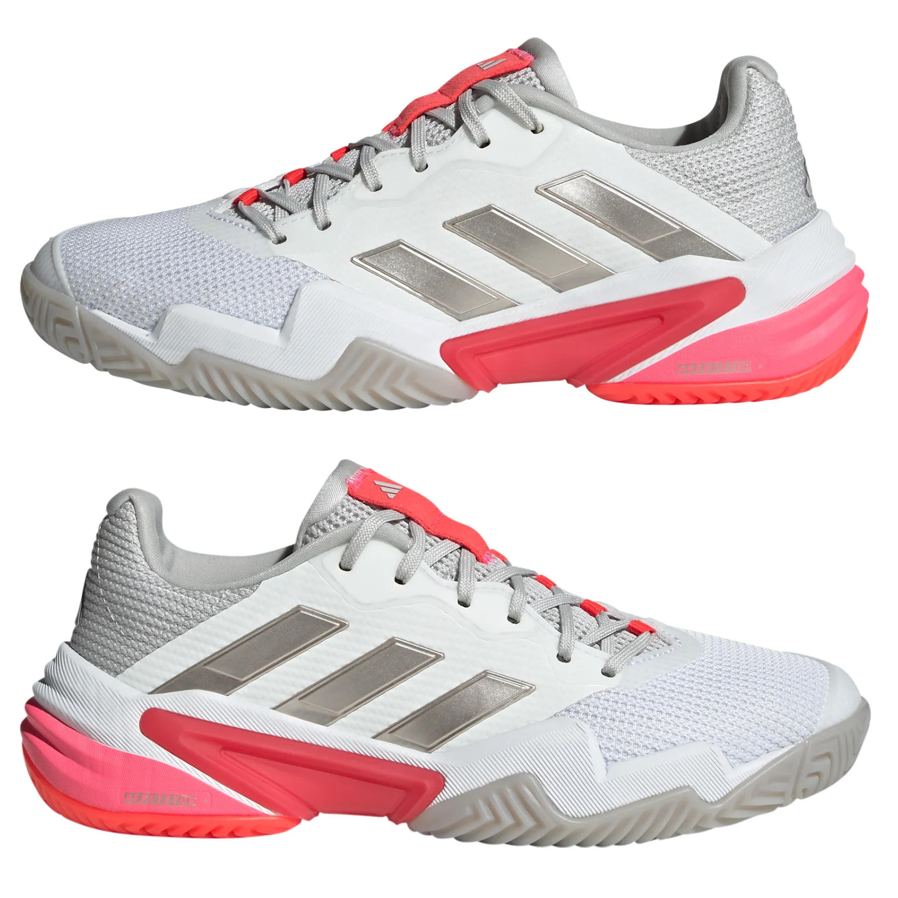Adidas Barricade 13 Womens Tennis Shoes - Cloud White/Champagne Met. /Lucid Red Warm Fit