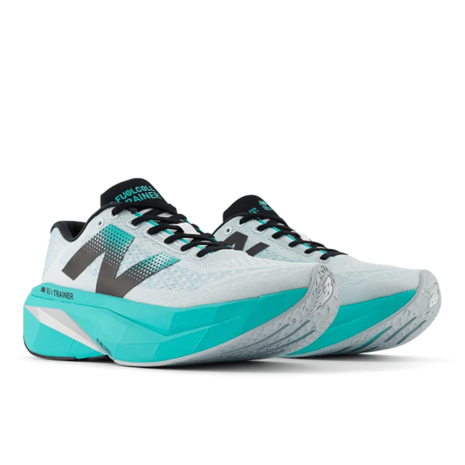 running in a mangrove area shoes New Balance SuperComp Trainer v3 Men's Running Shoes White with Cyber Jade AW24