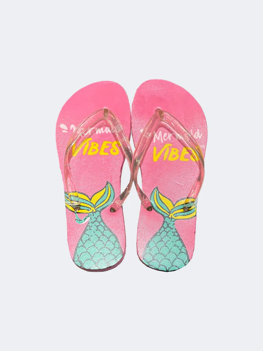 Denim Cool Oil And Gaz Sheet Kids Beach Slippers Pink