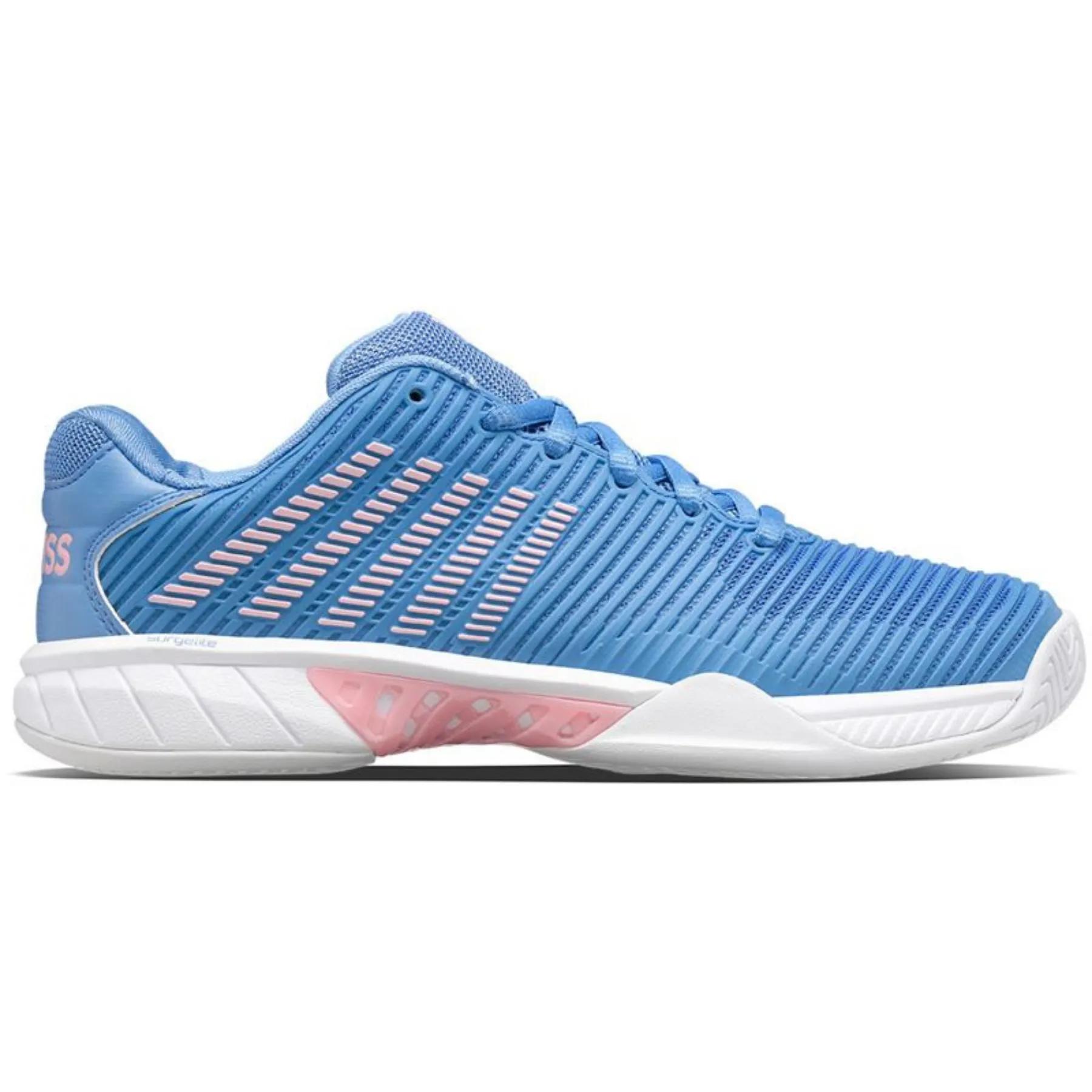 K Swiss Hypercourt Express 2 Silver Lake Blue/White/Orchid Pink Women Tennis Shoes Fit Comfort Impact Zone
