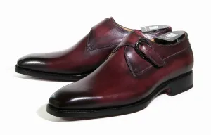 Burnished Calfskin Monkstrap Burgundy Sharp Appearance All Night