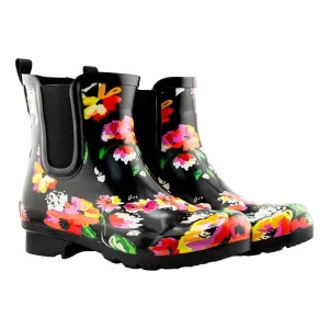 Chelsea Black Floral Women's Rain Boots Fashion Forward