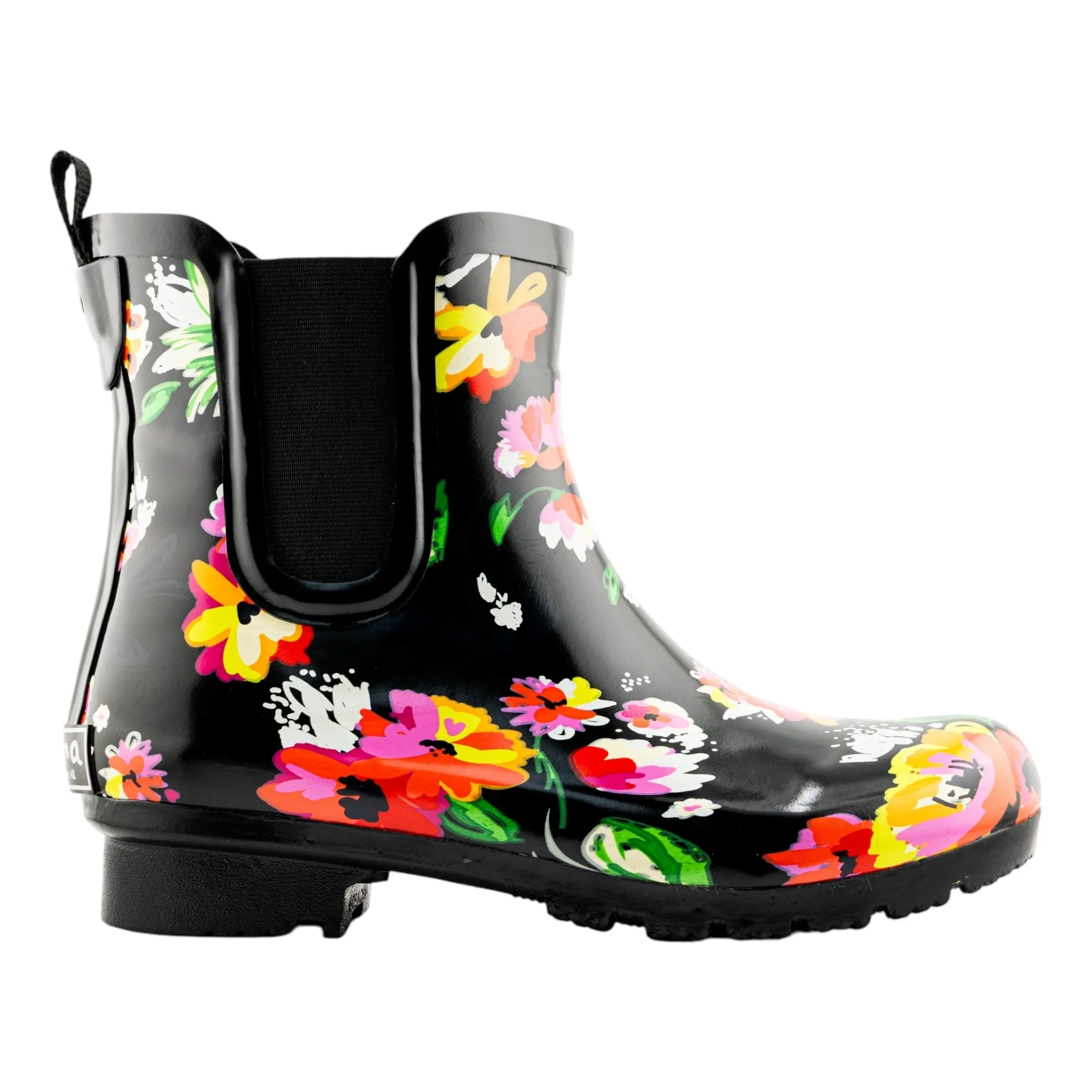 Trendy Fit Chelsea Black Floral Women's Rain Boots