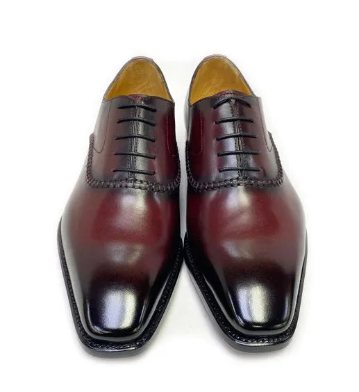 Earth Tone Rapid Motion "Daniel" Burnished Calfskin Lace-Up Oxford Burgundy