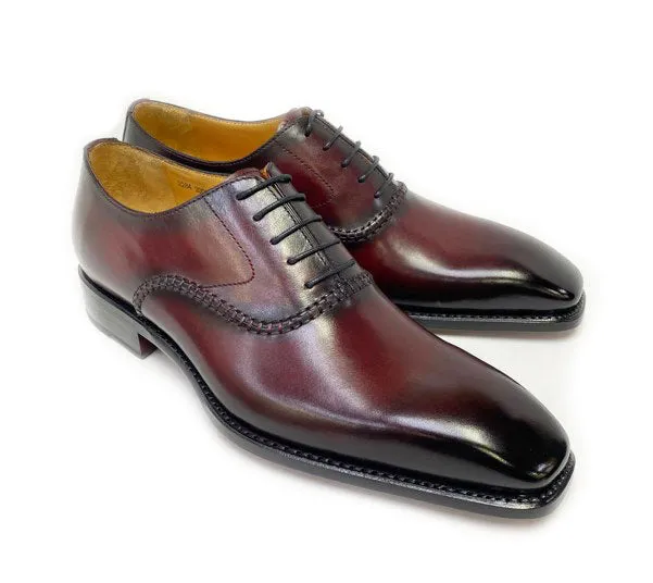 Gold Tone Durable outsole "Daniel" Burnished Calfskin Lace-Up Oxford Burgundy