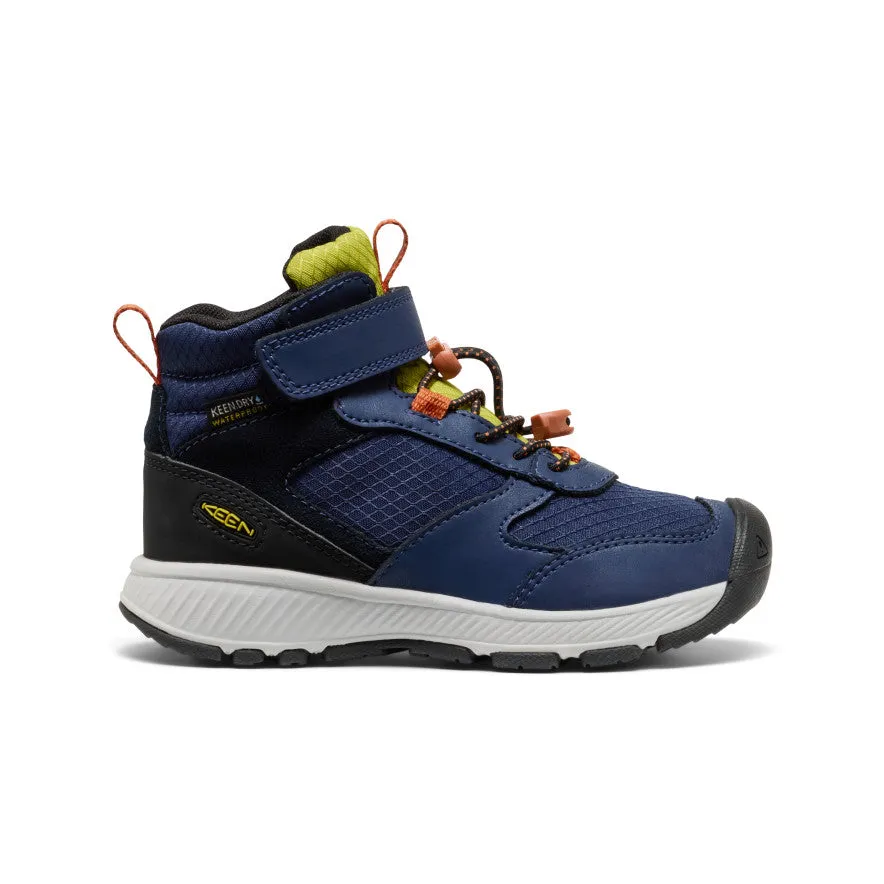 Cushioned step reduces vibration from repetitive contact Little Kids' Skua Waterproof Boot  |  Naval Academy/Rogue Green