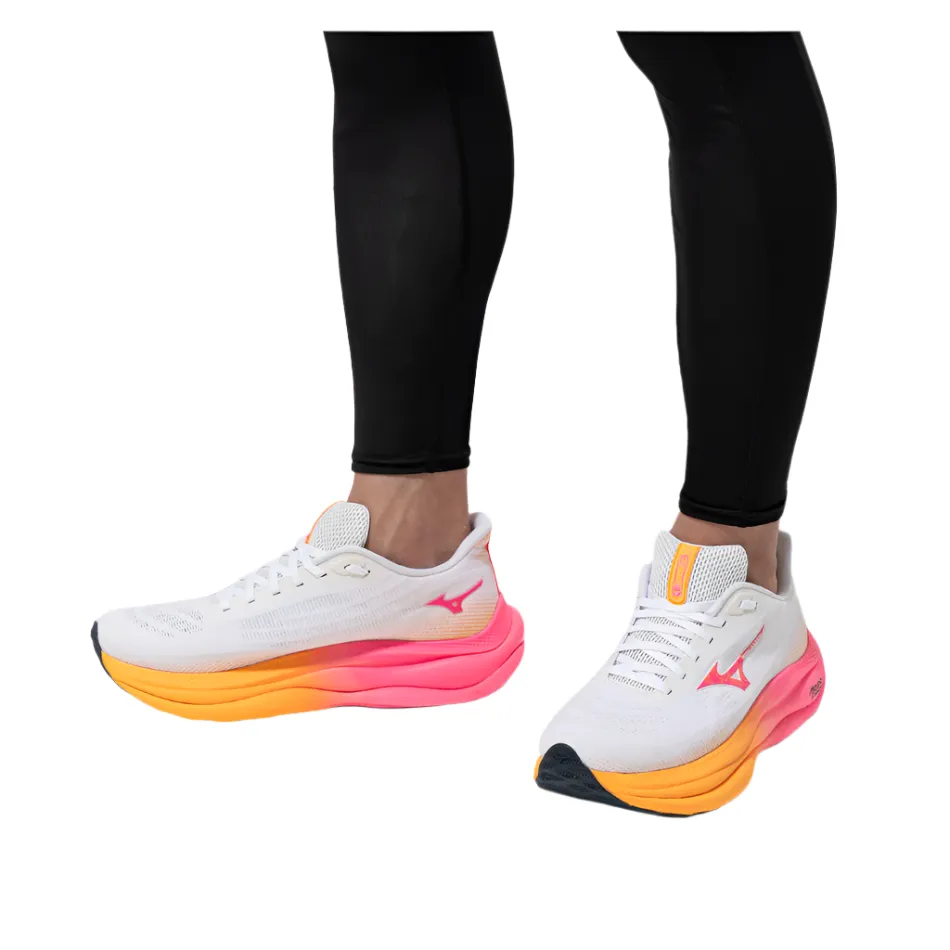 Mizuno Unisex Wave Sky 9 Running Shoes in White/Tang Orange/Pink Tetra AW25 Crocs Classic trendy running shoes