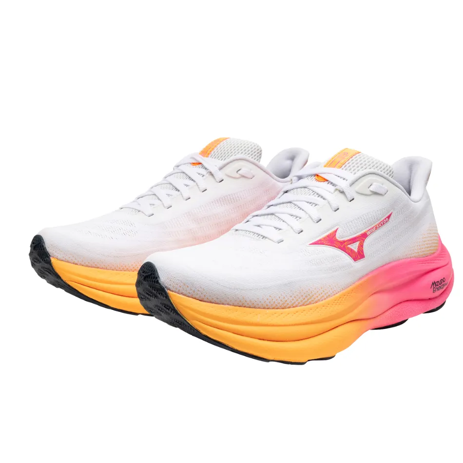 Mizuno Unisex Wave Sky 9 Running Shoes in White/Tang Orange/Pink Tetra AW25 warm - weather