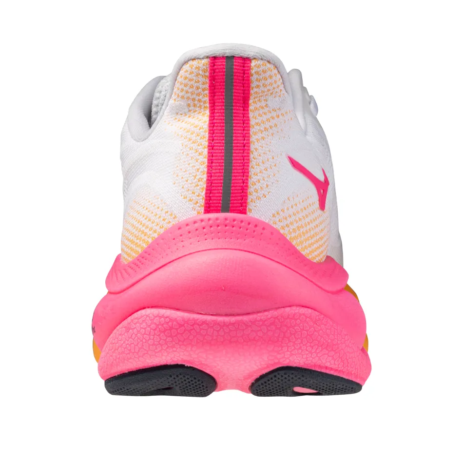 fringe - trimmed - design shoes anti - friction lining Mizuno Unisex Wave Sky 9 Running Shoes in White/Tang Orange/Pink Tetra AW25