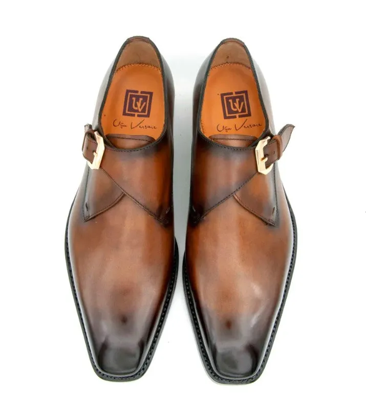 "Edward Sr." Burnished Calfskin Monkstrap Shoe Tobacco Non Slip