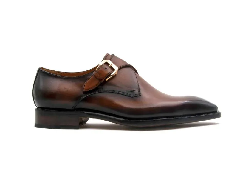 Polished Surface City Prep "Edward Sr." Burnished Calfskin Monkstrap Shoe Tobacco