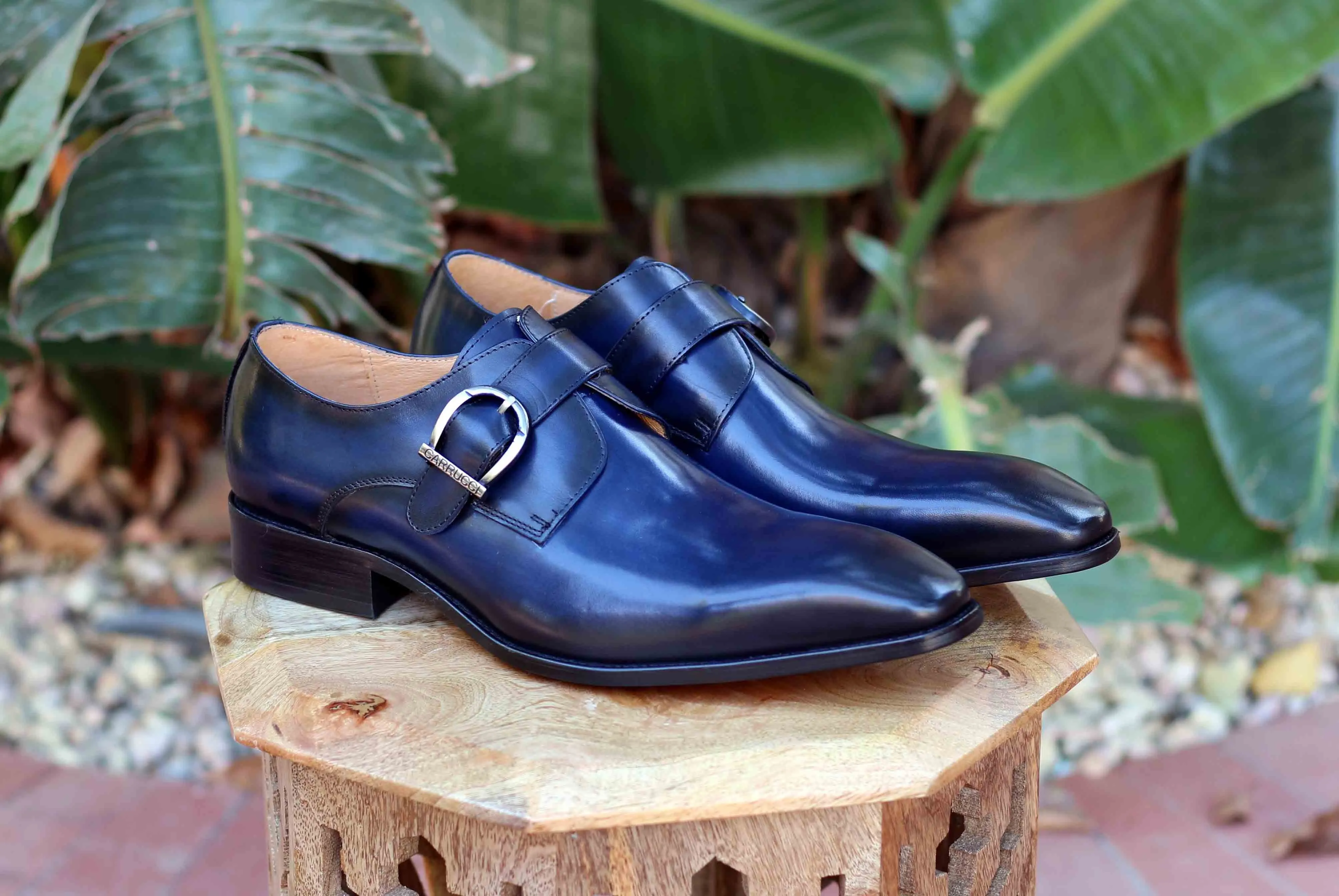 Mark Style Shine Lock Calfskin Monkstrap Navy