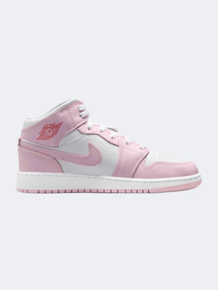 Nike Air Jordan 1 Mid Gs Girls Lifestyle Shoes Pink Foam Outdoor Fun Petite Fit