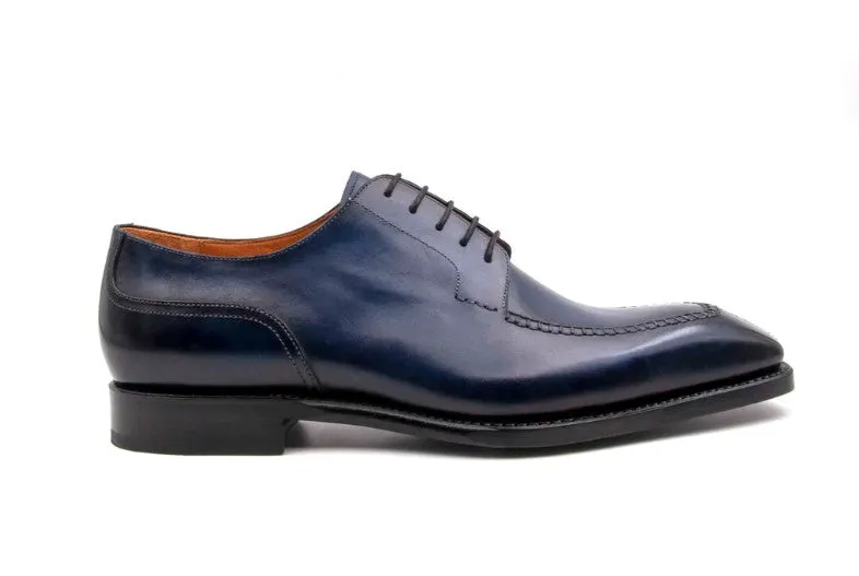Shock Guard "Norman" Burnished Calfskin Lace-Up Split-Toe Oxford Navy