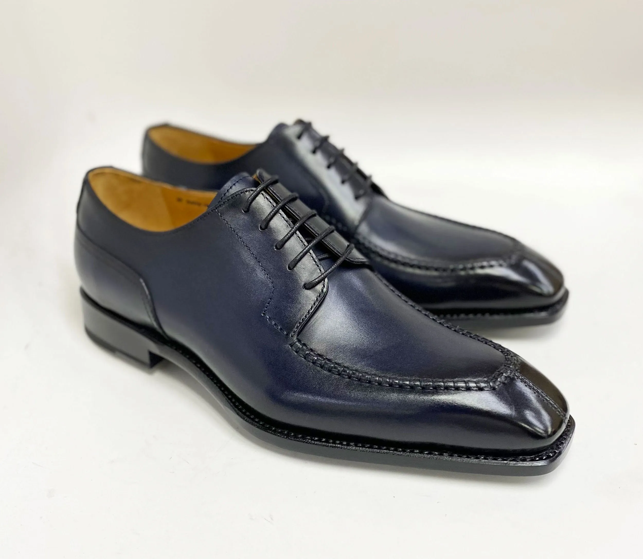 "Norman" Burnished Calfskin Lace-Up Split-Toe Oxford Navy Hot Day