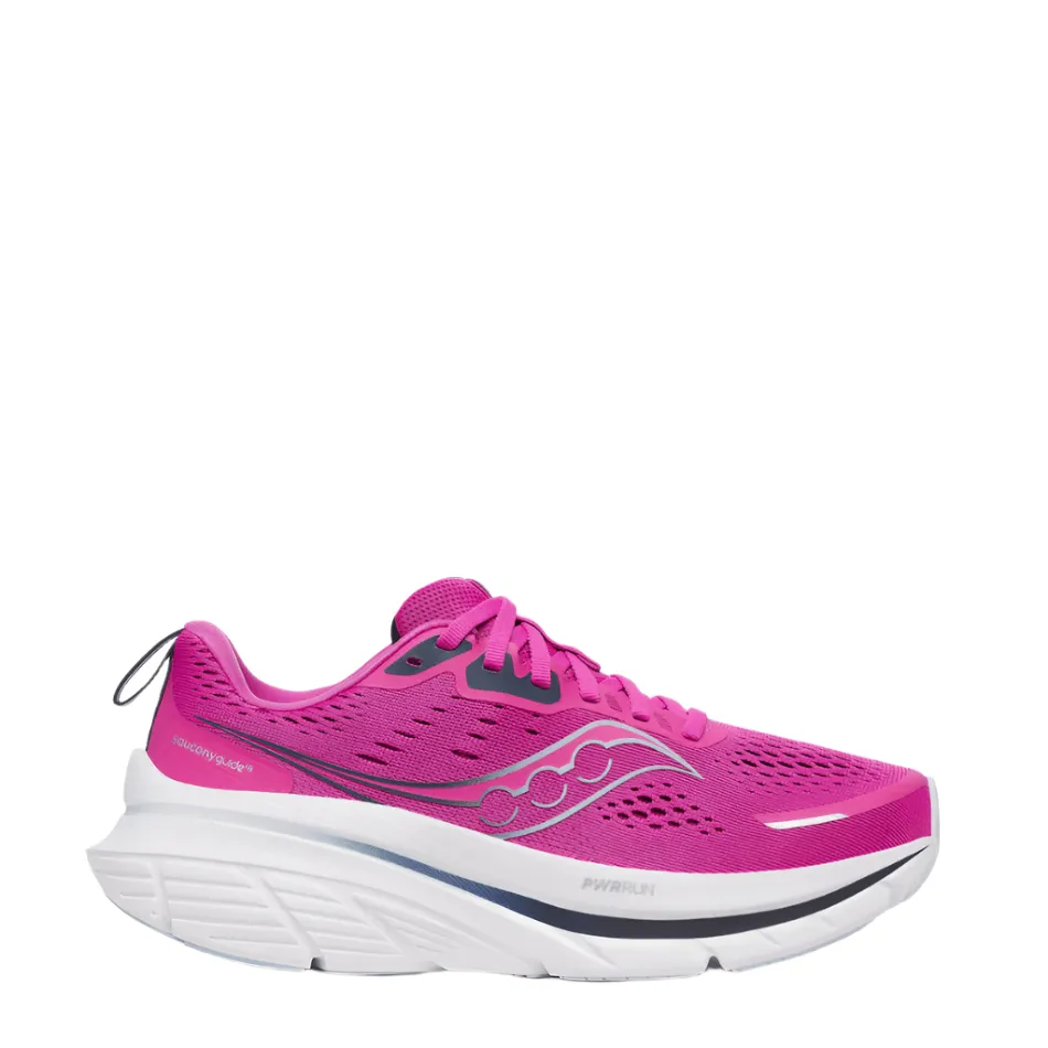shock - absorbing footwear Saucony Women's Guide 18 Running Shoes in Fuchsia/Navy SS25