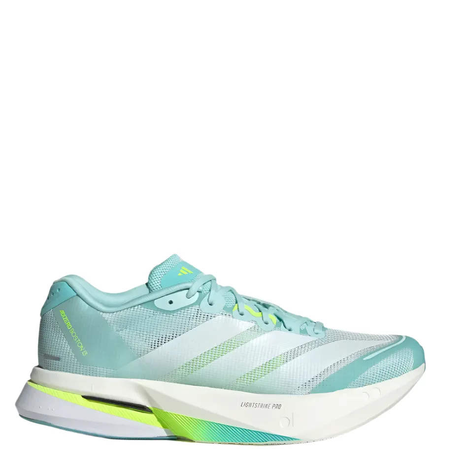 Wide Base smooth - surface running shoes Adidas Women's Boston 13 Running Shoes in Semi Flash Aqua/Zero Metalic/Lucid Lemon AW25