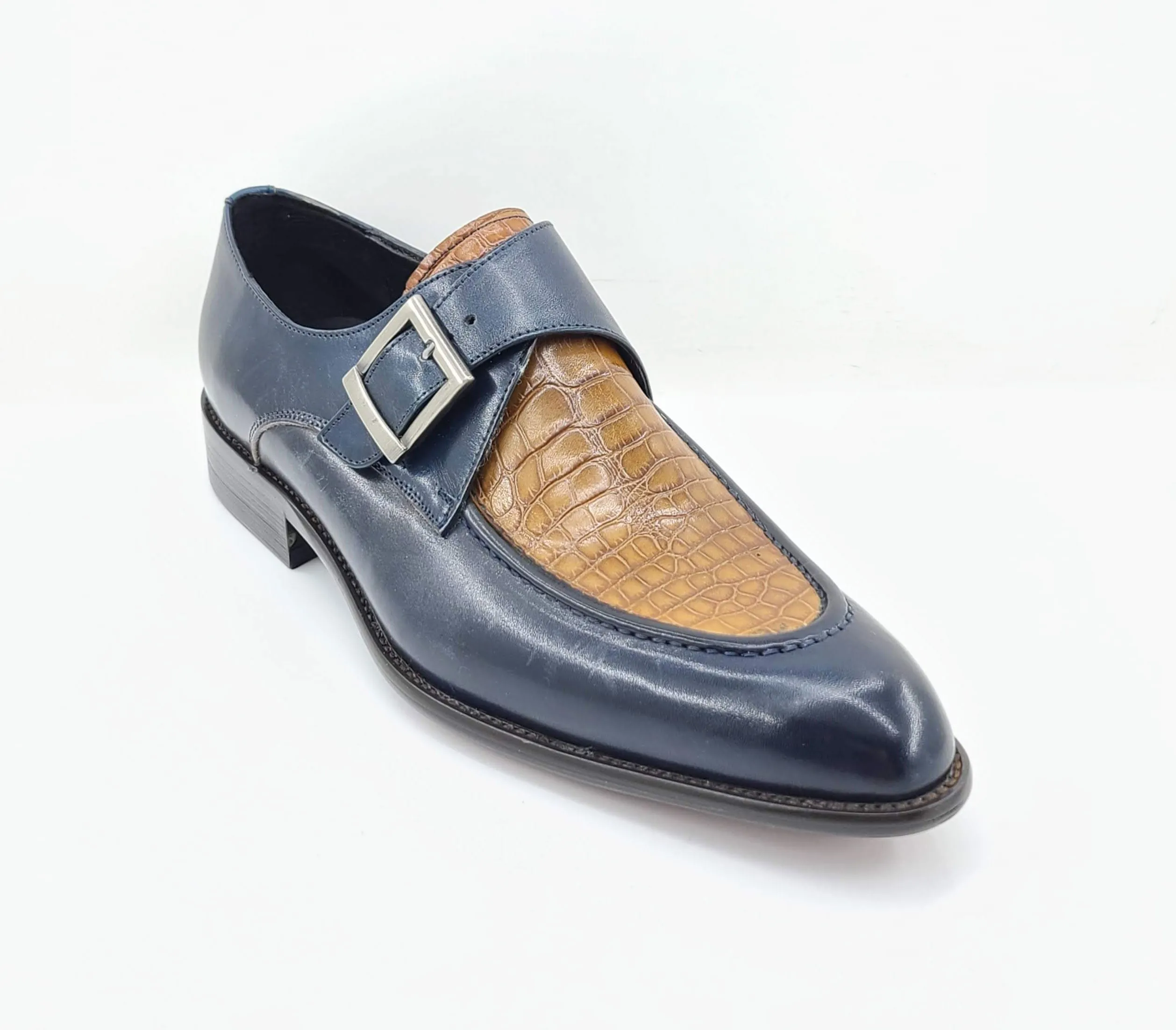 Calfskin Slip-On Spectator Monkstrap Shoe Brown/Navy Job Interview