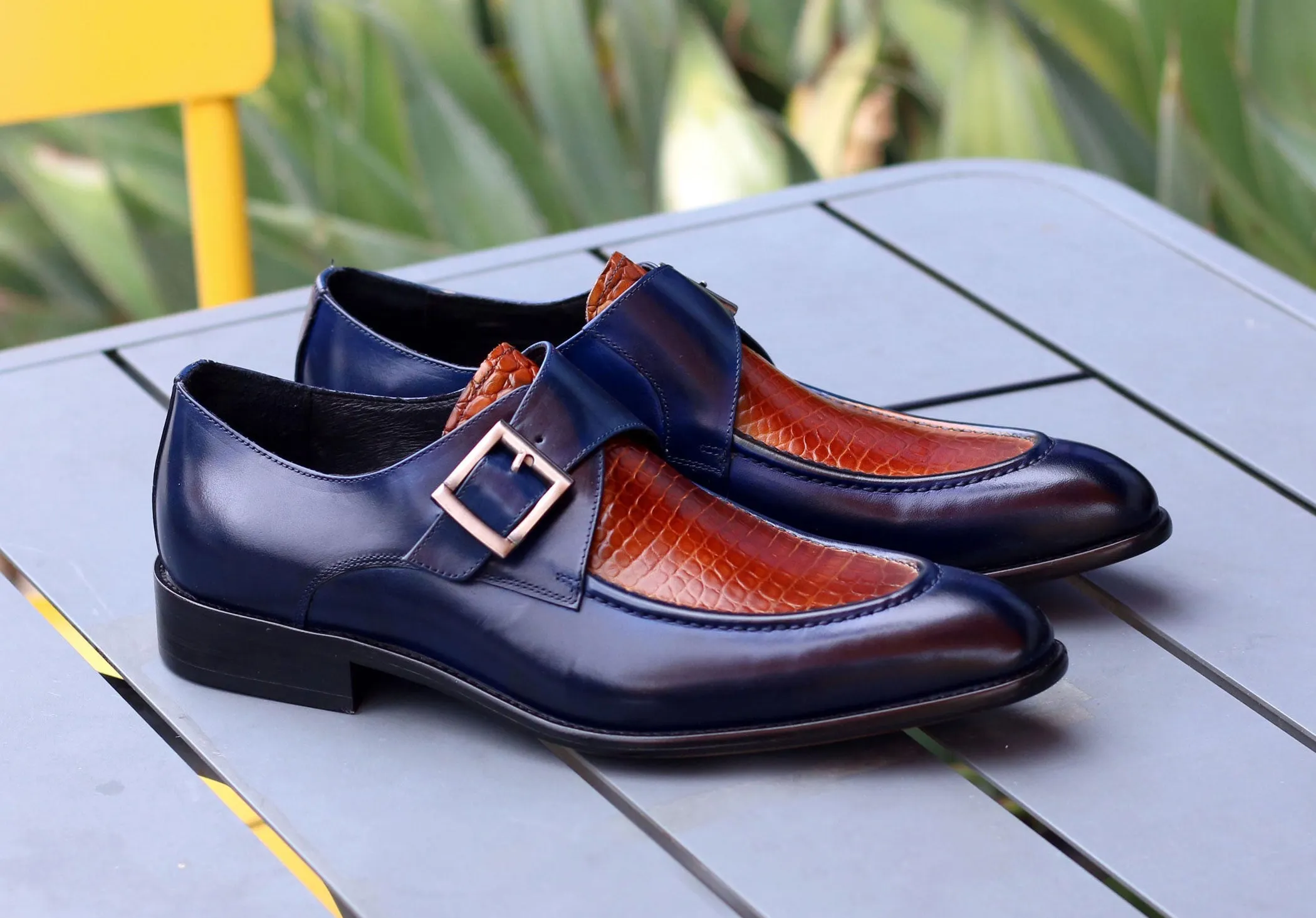 Clean Edge Street Cool Calfskin Slip-On Spectator Monkstrap Shoe Brown/Navy
