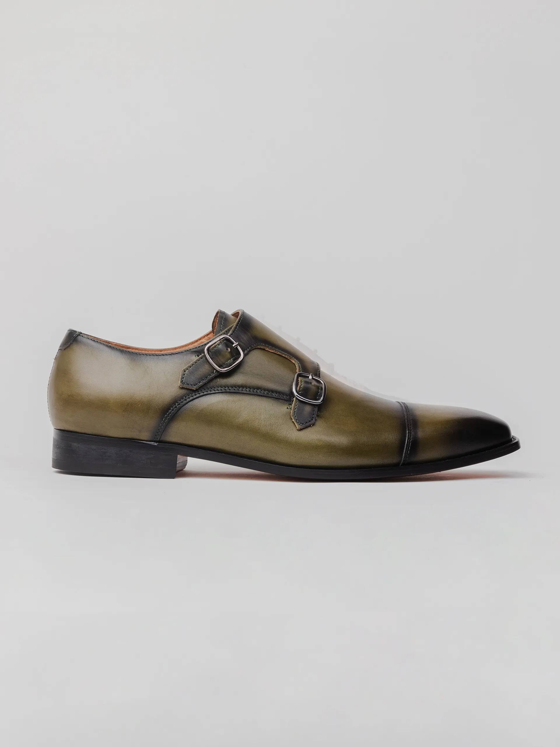 British Fit Shubhan Double Monk - Olive Patina