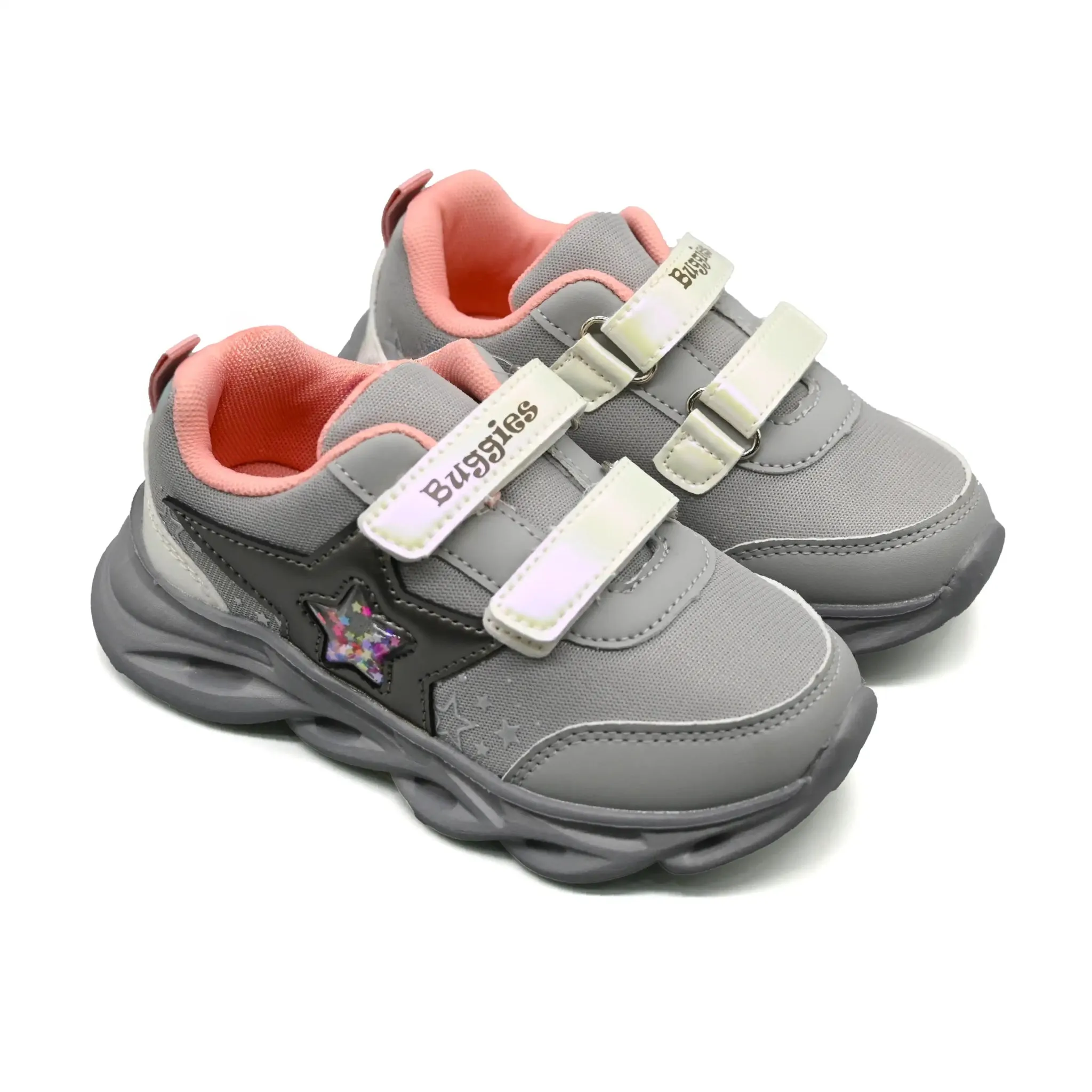 Velcro Design Buggies Mia Kids Shoes - Grey/Lilac