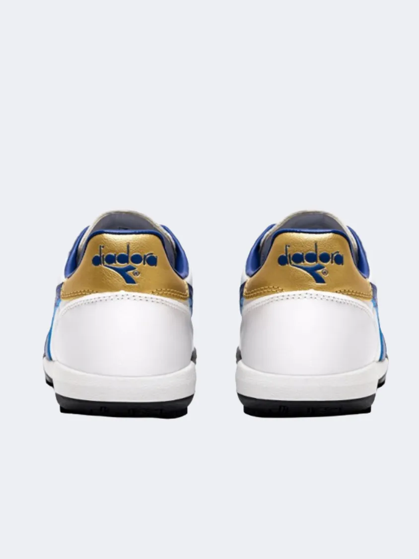 roller hockey boots Reinforced Sides Diadora Brasil 2 Men Football Shoes White/Blue/Gold