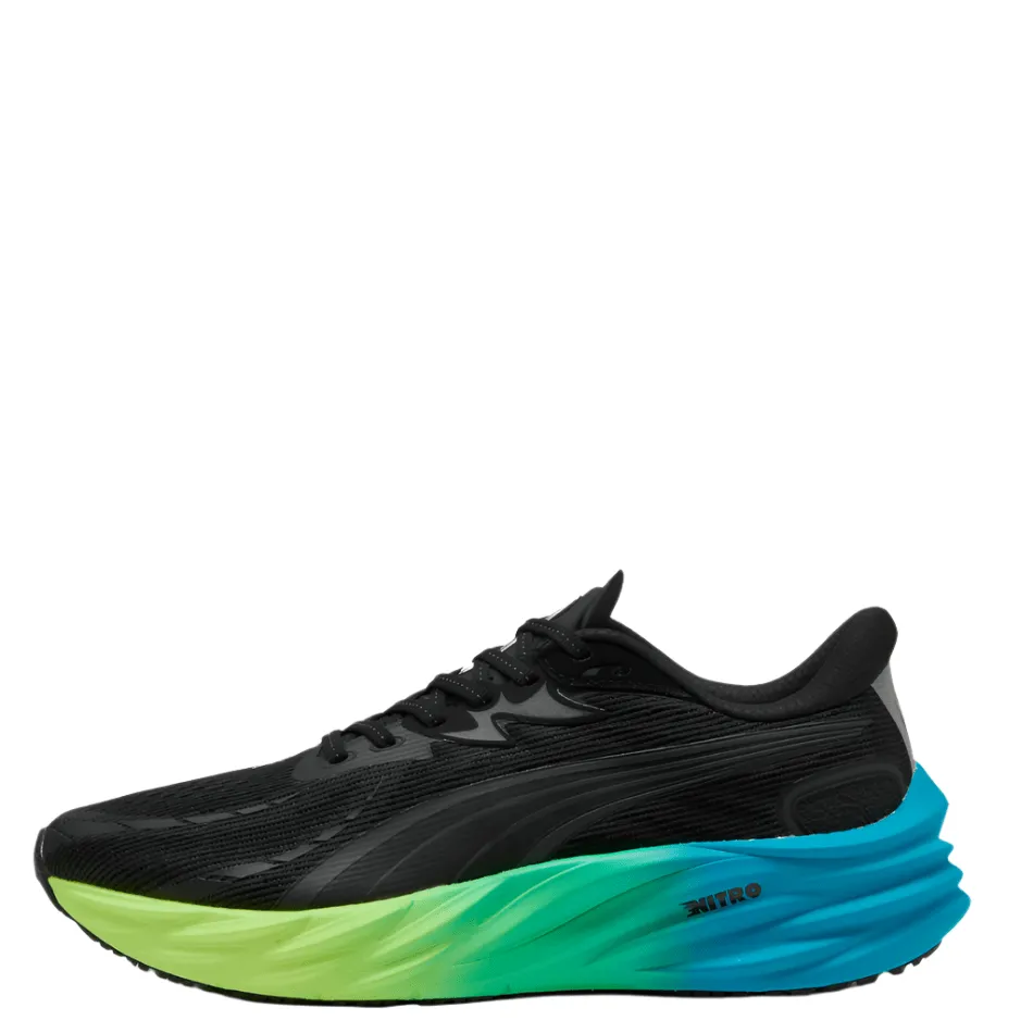 PUMA Men's Velocity NITRO 4 Running Shoes in PUMA Black/Speed Blue AW25 Stripe Cushion Comfort
