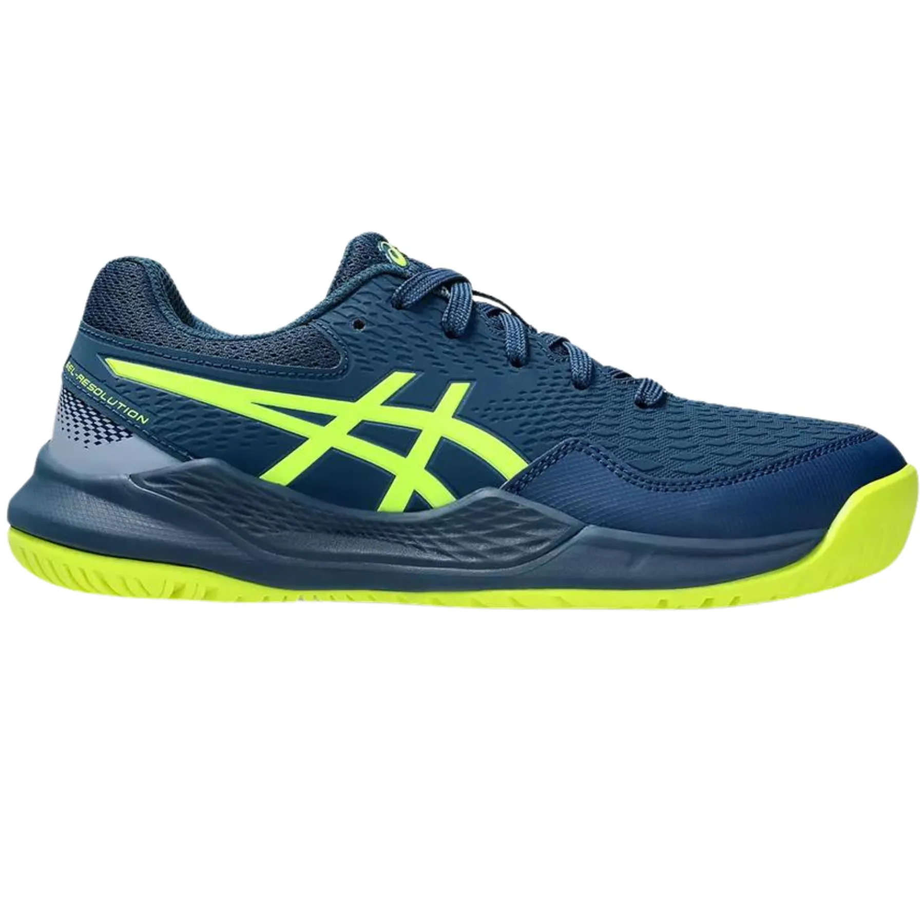 Minimal Sole Asics Gel Resolution 9 Youth Tennis Shoes - Mako Blue/Safety Yellow