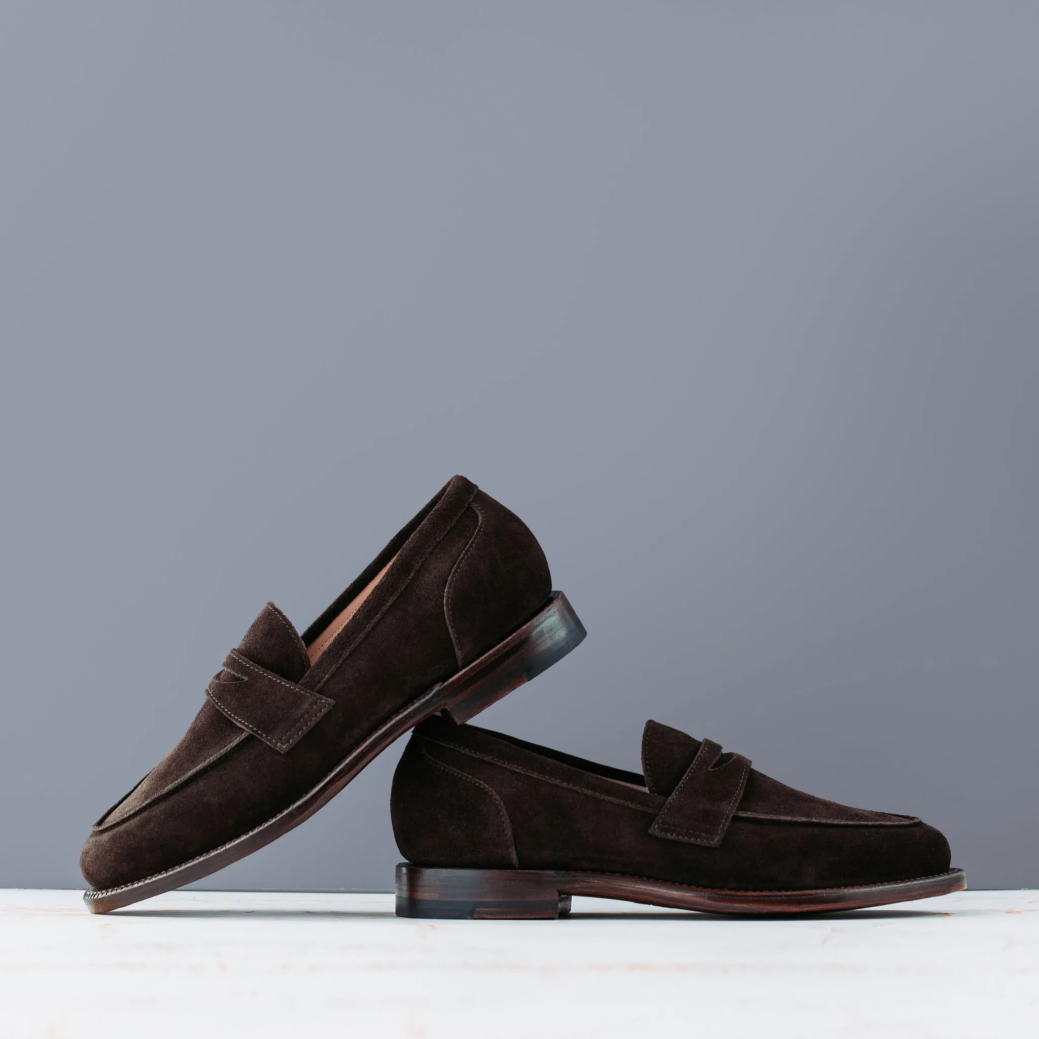 Contrast Stitching Clara Penny Loafer Espresso Suede