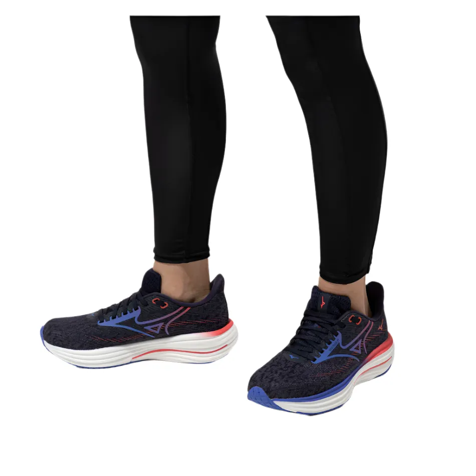 Mizuno Women's Wave Rider 29 Running Shoes in Odyssey Gray/Iris Bloom/Calypso Coral AW25 video - game - themed running option