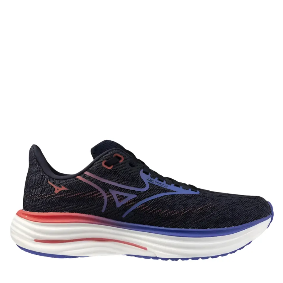 Mizuno Women's Wave Rider 29 Running Shoes in Odyssey Gray/Iris Bloom/Calypso Coral AW25 balance balls
