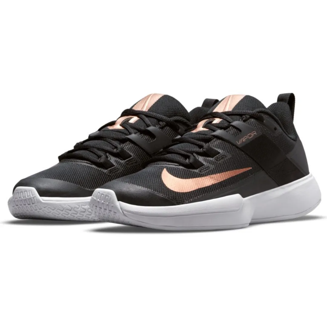 Ankle Freedom Nike Womens Court Vapor Lite Tennis Shoes - Black/Metallic Red Bronze-White