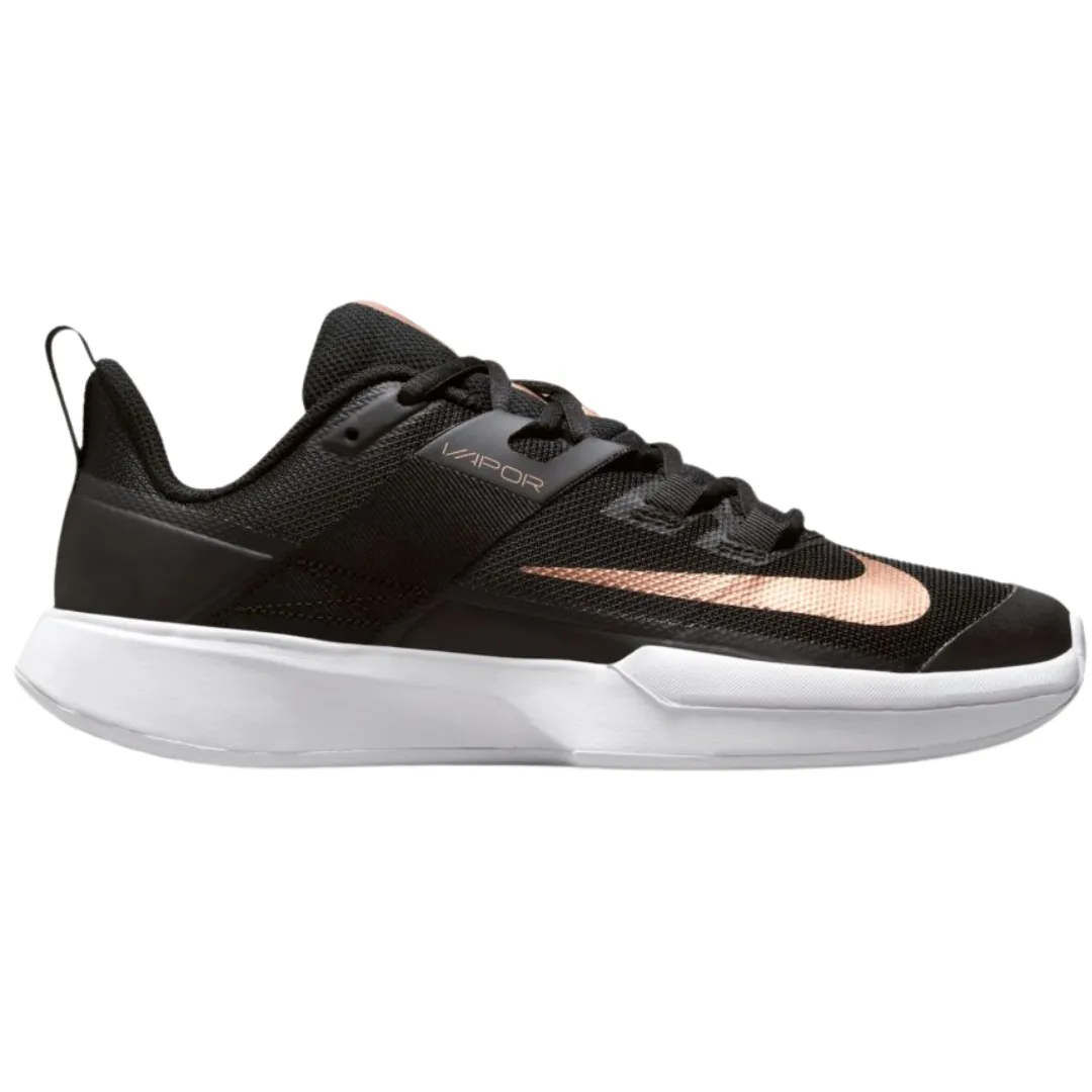 Nike Womens Court Vapor Lite Tennis Shoes - Black/Metallic Red Bronze-White Speed Focus