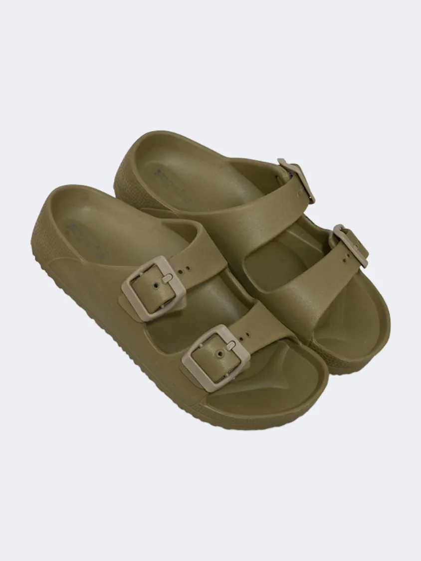 Soft Move Day Long Oil And Gaz Chic Beach Kids Stripe Slide Khaki