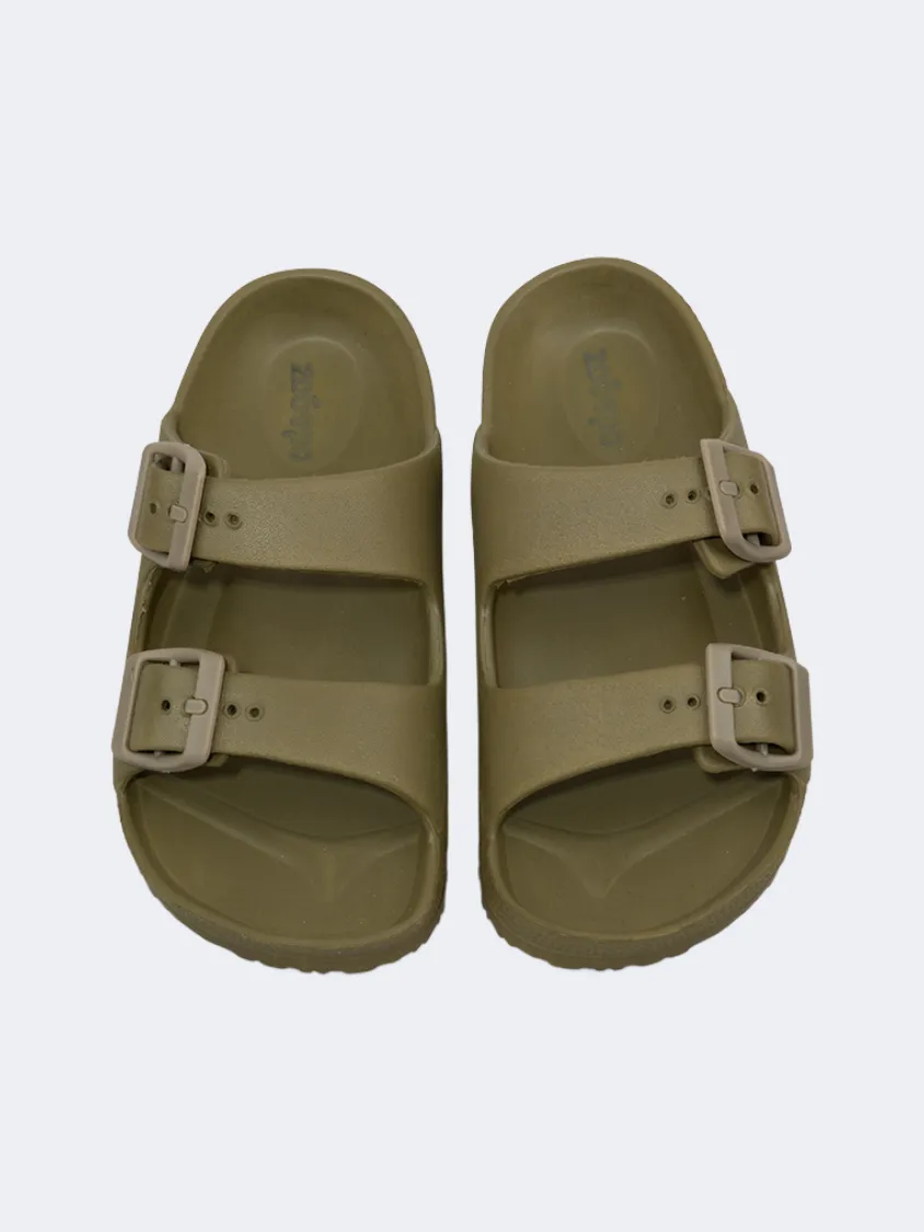 Oil And Gaz Chic Beach Kids Stripe Slide Khaki easy move