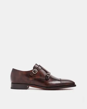 Museum Brown Leather Double Monk Strap Dress Shoe Refined Edge Heel Support