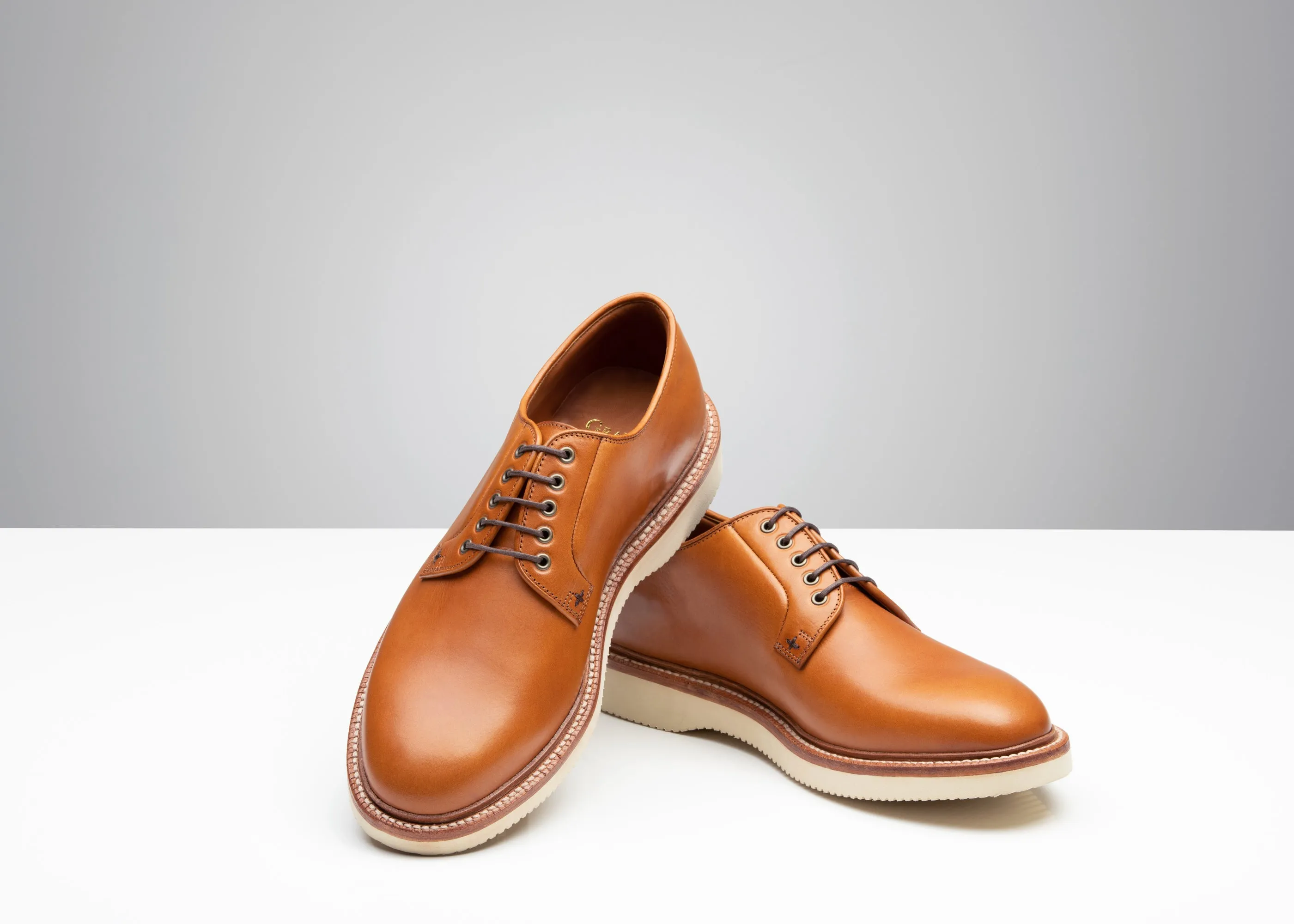 Plain Toe Saddle Tan Veg / Cavity Wedge Sole Fit Clean