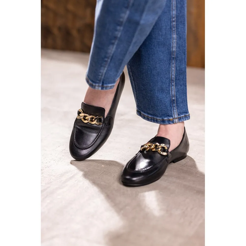 Fresh Power Office Worker Black Harper Chain Loafers