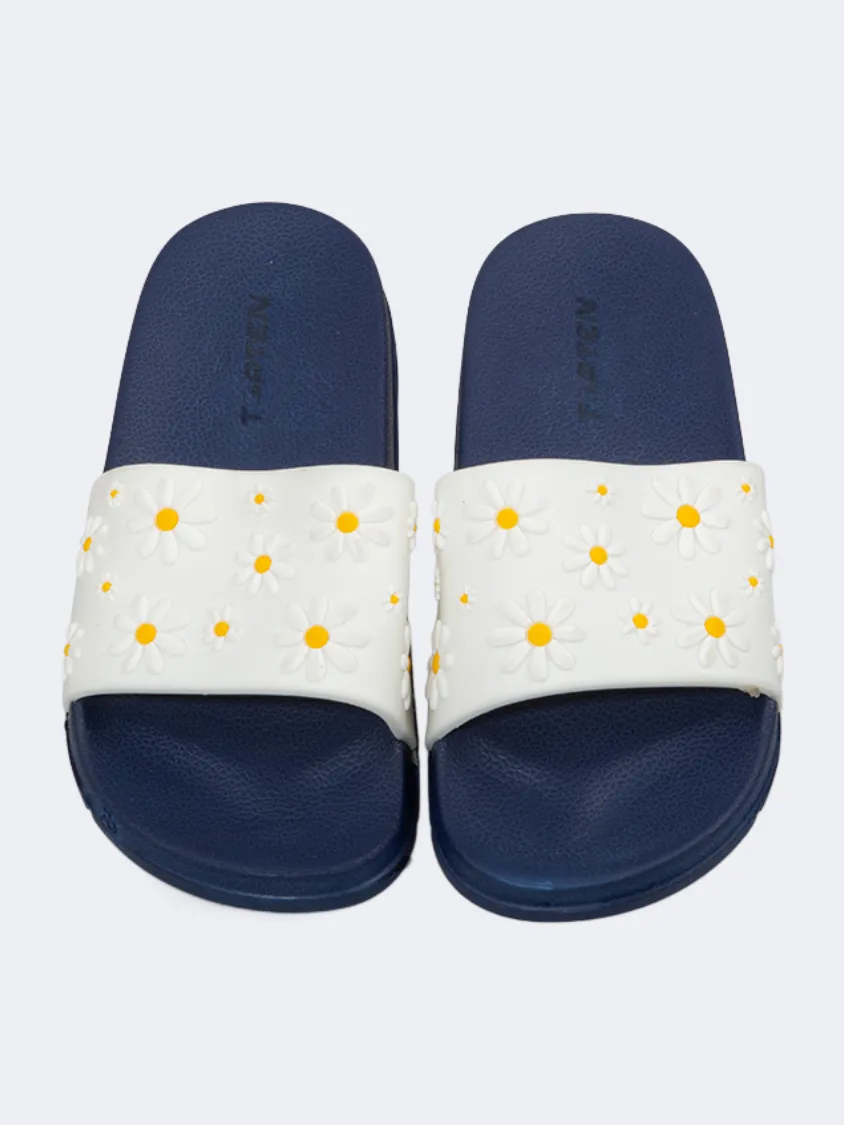 Work Ready Gold Tone Top Ten Casual Beach Kids-Girls Slide Navy/White