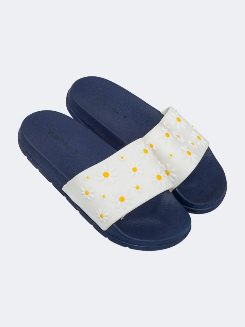 Top Ten Casual Beach Kids-Girls Slide Navy/White Breathable Upper