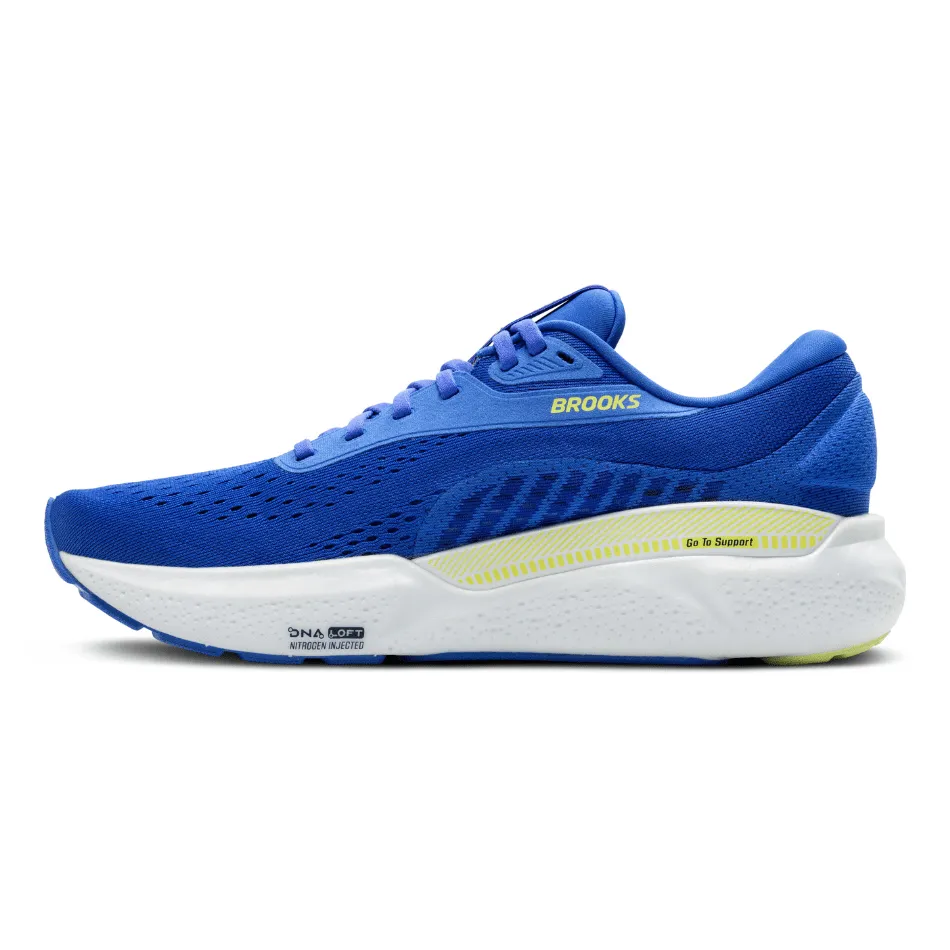 Brooks Men's Adrenaline GTS 24 Running Shoes 2E Width (Wide fit) in Cobalt/Neo Yellow/Peacoat SS25 Performance - enhanced short - distance shoes