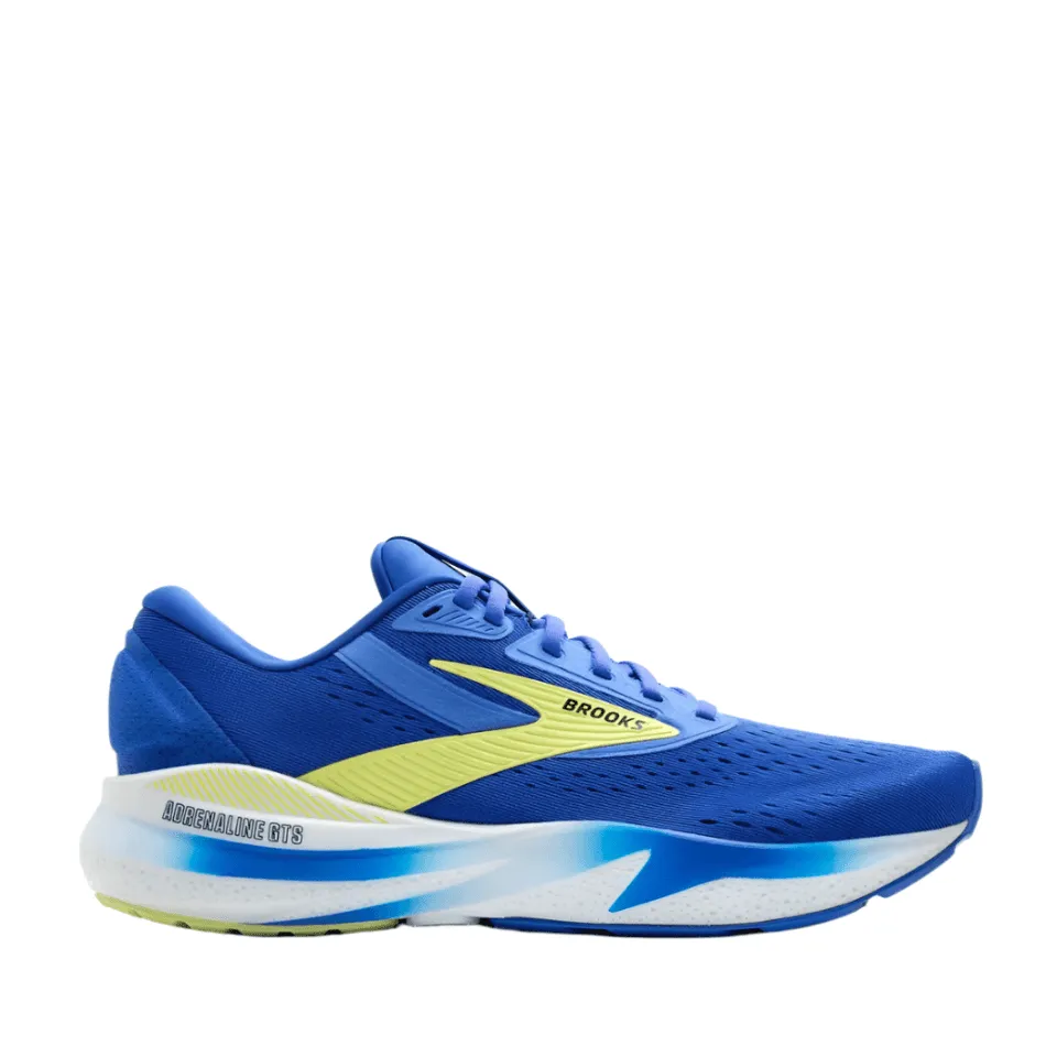 Brooks Men's Adrenaline GTS 24 Running Shoes 2E Width (Wide fit) in Cobalt/Neo Yellow/Peacoat SS25 Sprint runner clearance shoes