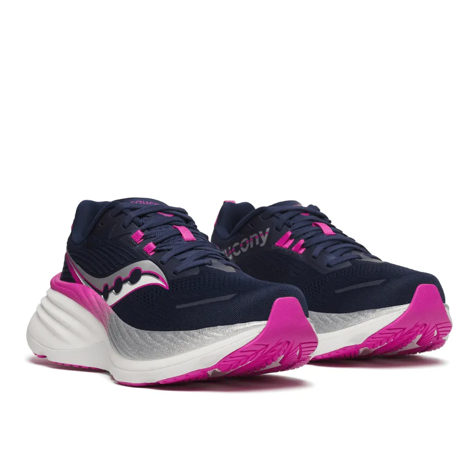 Saucony Women's Hurricane 24 Running Shoes in Navy/Fuchsia SS25 running - efficiency Comfort Socksliner