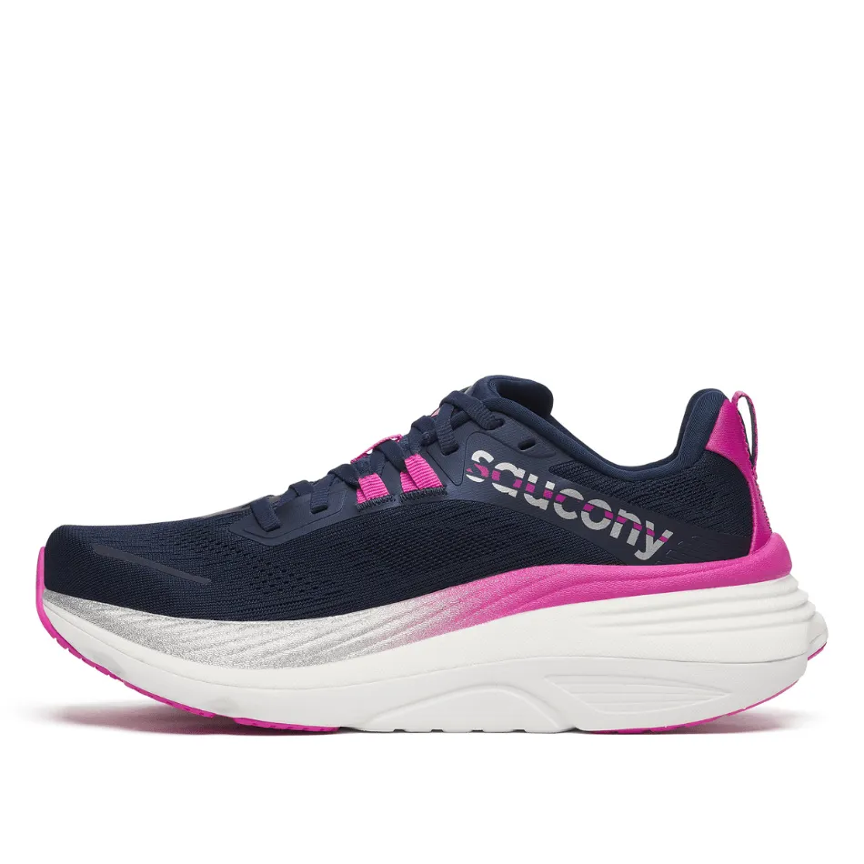 Midsole Cushioning Runners with High Arches Saucony Women's Hurricane 24 Running Shoes in Navy/Fuchsia SS25